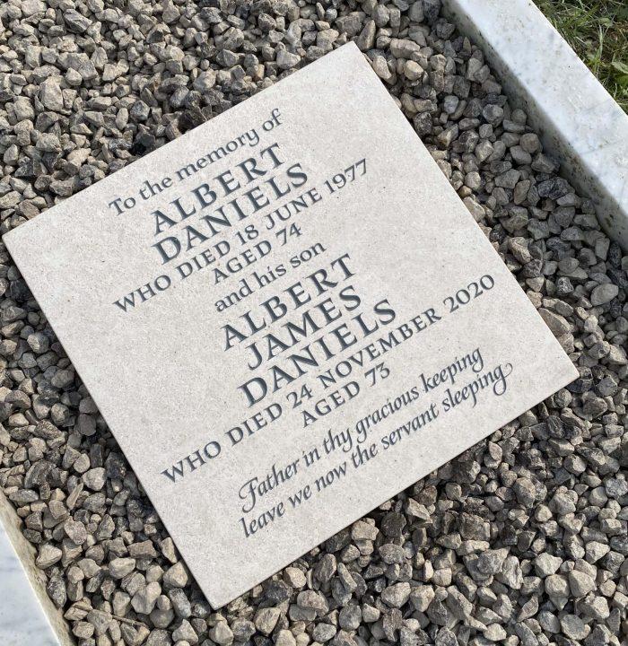 Grey Nabresina Plaque-scaled on gravel grave