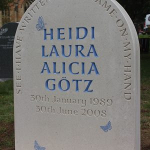 Nabresina Headstone with blue text